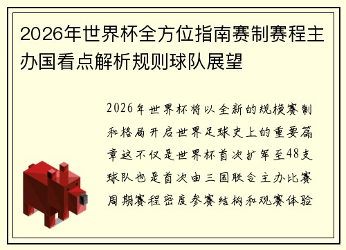 2026年世界杯全方位指南赛制赛程主办国看点解析规则球队展望
